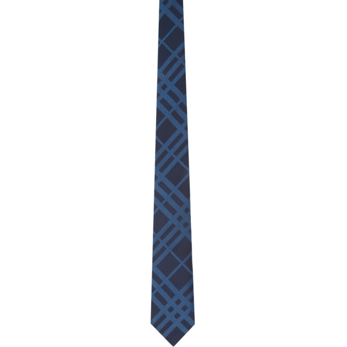 Burberry Navy Silk Check Classic Cut Tie In Ink Blue