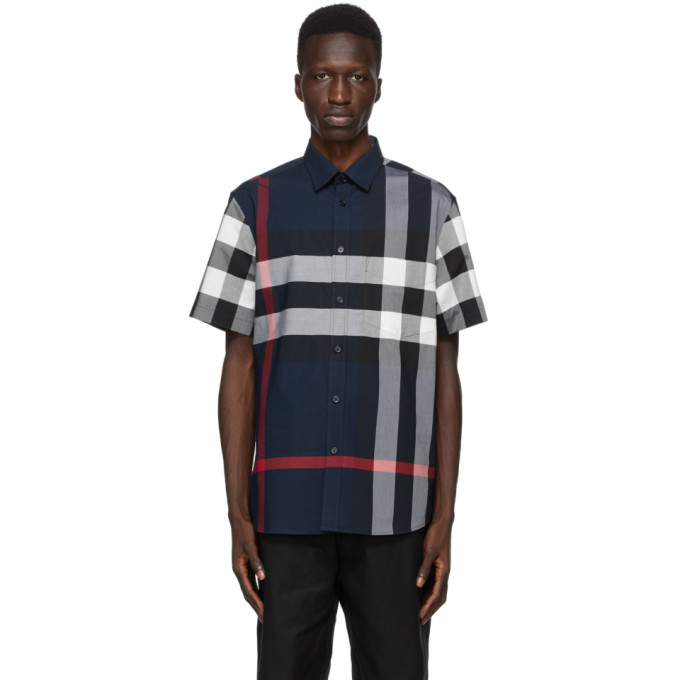 Click to view more detailed imagery on our partner's website Burberry Navy Check Somerton Short Sleeve Shirt In 110124navy