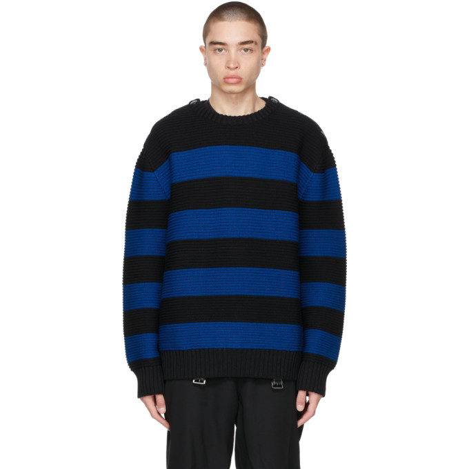 BURBERRY BLACK & NAVY STRIPED COTTON SWEATER