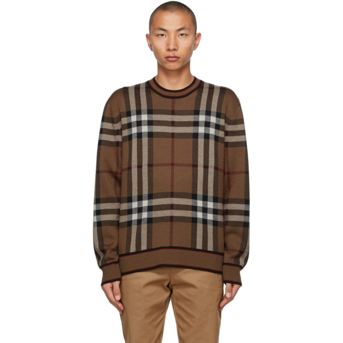 Click to view more detailed imagery on our partner's website Burberry Naylor Check Jacquard Merino Wool Sweater In Birch Brown