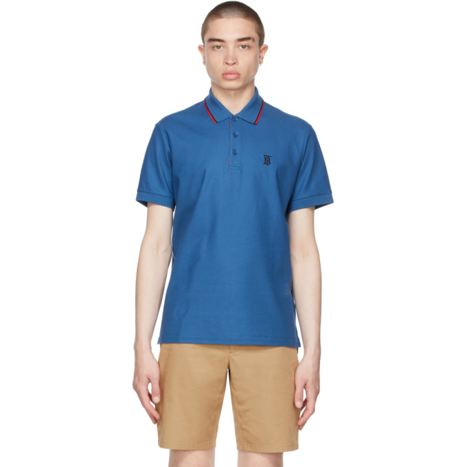 BURBERRY BLUE STRIPED COLLAR TB POLO