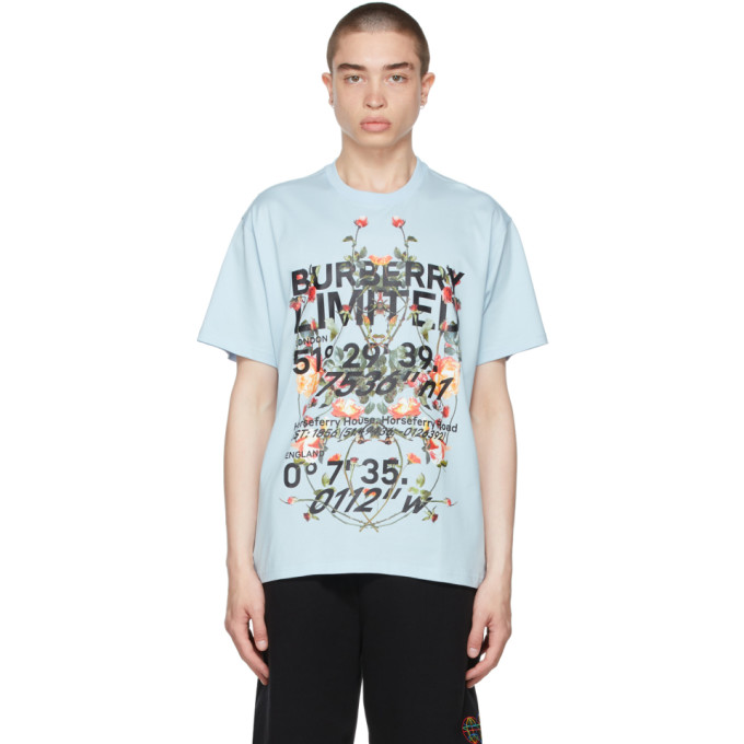 BURBERRY BLUE OVERSIZED MONTAGE PRINT T-SHIRT