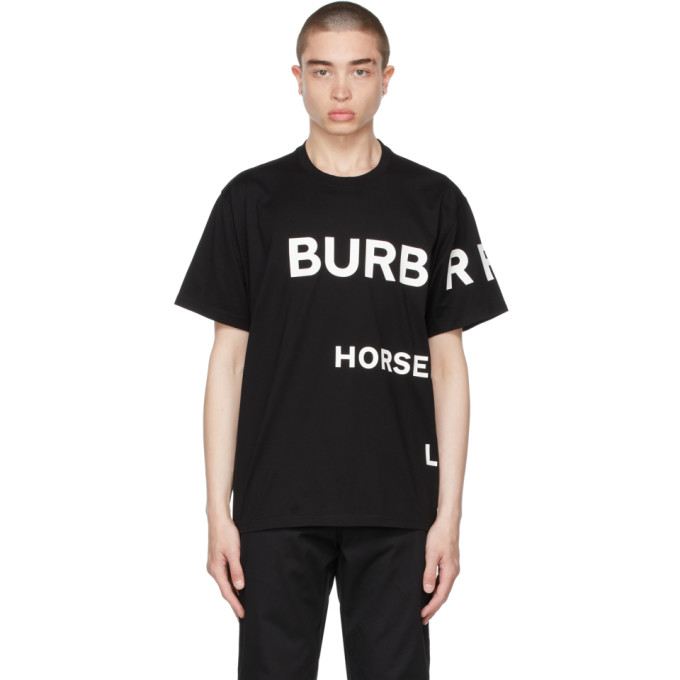 BURBERRY BLACK OVERSIZED 'HORSEFERRY' PRINT T-SHIRT