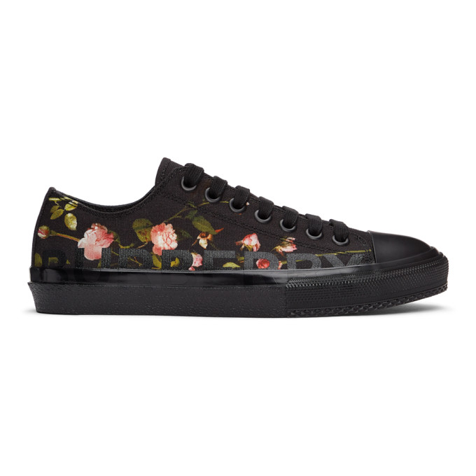 BURBERRY BLACK FLORAL LARKHALL SNEAKERS