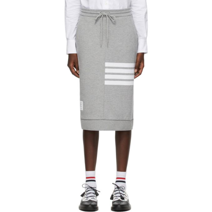 Thom Browne Light Grey Classic Loopback Jersey Engineered 4-bar Stripe Drawstring Sack Skirt In 055 Ltgry