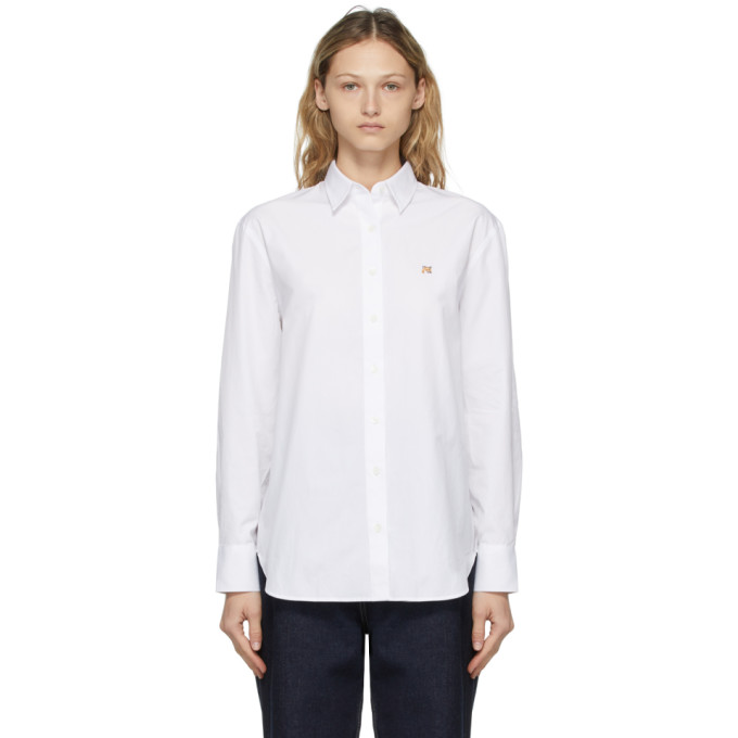 MAISON KITSUNÉ WHITE FOX HEAD EMBROIDERY CLASSIC SHIRT