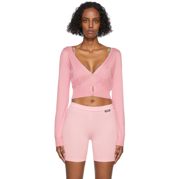 VERSACE PINK SILK CROPPED CARDIGAN