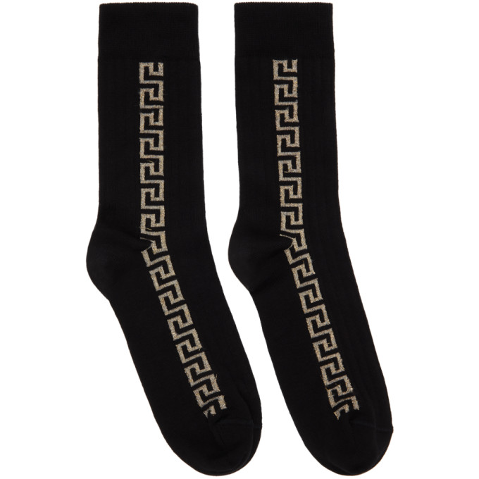 Click to view more detailed imagery on our partner's website Versace Greca-trim Knitted Socks In Black