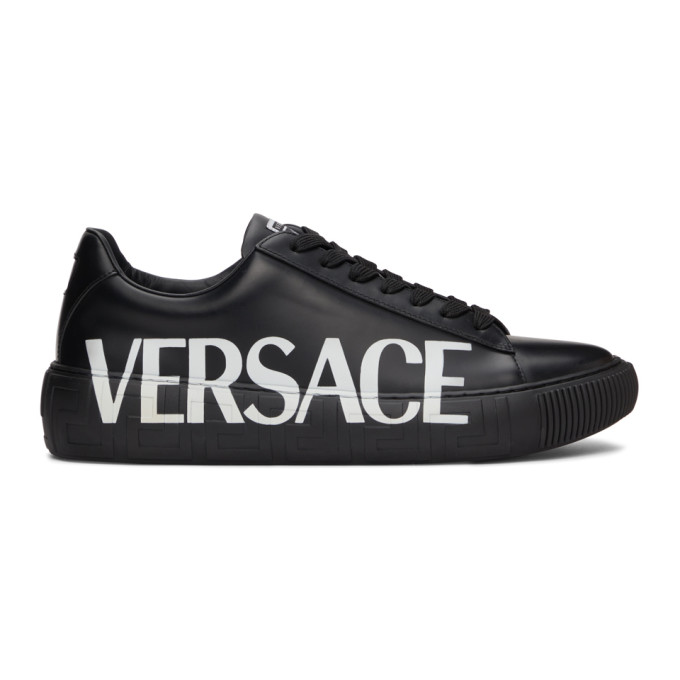 Click to view more detailed imagery on our partner's website Versace Black Leather Low-top Sneakers Wirth Logo-print