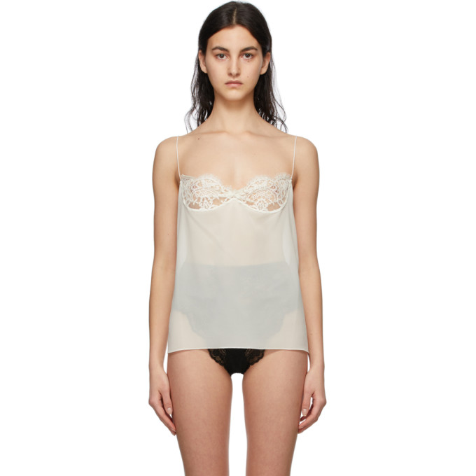 SAINT LAURENT WHITE SILK GEORGETTE LACE CAMISOLE