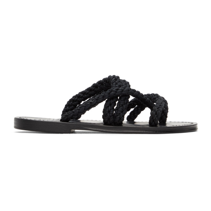 SAINT LAURENT BLACK JUDE FLAT SANDALS