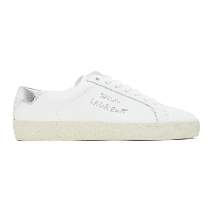 Click to view more detailed imagery on our partner's website Saint Laurent Court Classic Sl / 06 Sneaker In Leather With Metallic Logo In 9085 Optical White/a
