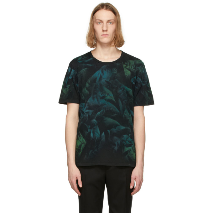Click to view more detailed imagery on our partner's website Saint Laurent Black & Green Tie-dye Rive Gauche Logo T-shirt In 1164 Blkgrn