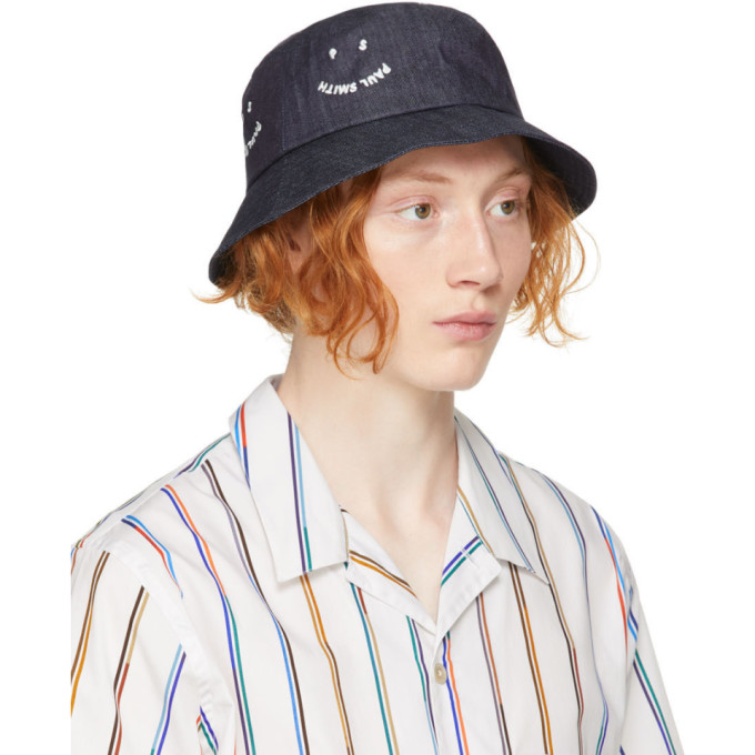 PS BY PAUL SMITH NAVY DENIM 'PS' SMILE BUCKET HAT