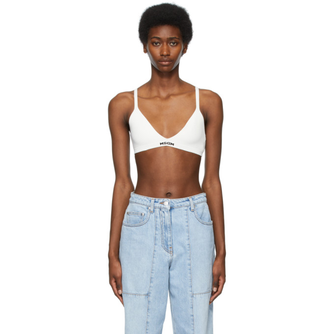 Msgm Knitted Logo Waistband Bra In White