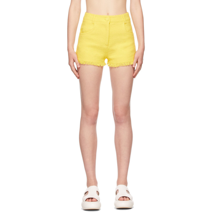 Msgm Yellow Tweed Solid Color Shorts In 06 Yellow