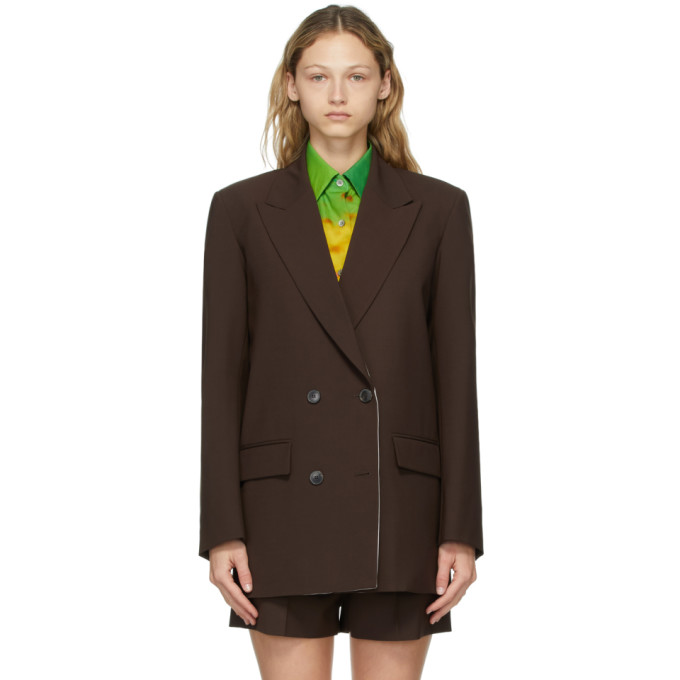 VALENTINO BROWN TECHNO TOILE DOUBLE-BREASTED BLAZER