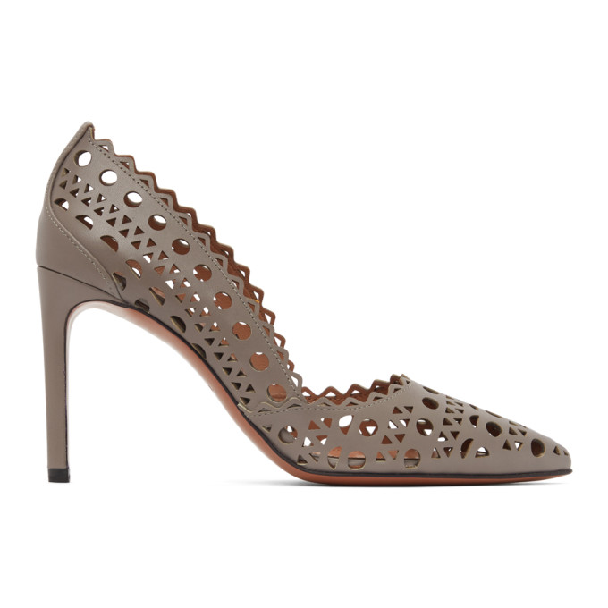 ALAÏA TAUPE LEATHER VIENNE HEELS