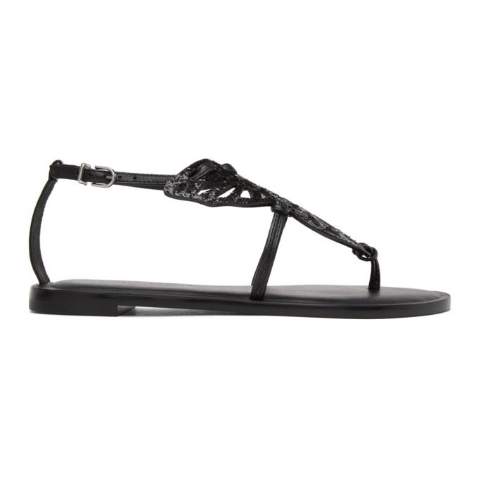 SOPHIA WEBSTER BLACK HOLOGRAPHIC BUTTERFLY FLAT SANDALS