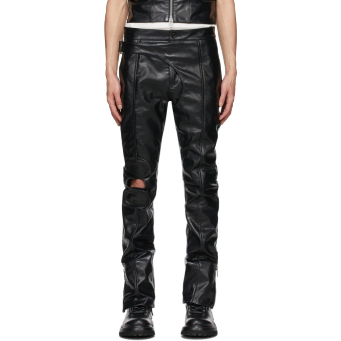 ADYAR SSENSE EXCLUSIVE BLACK LEATHER BRACE TROUSERS