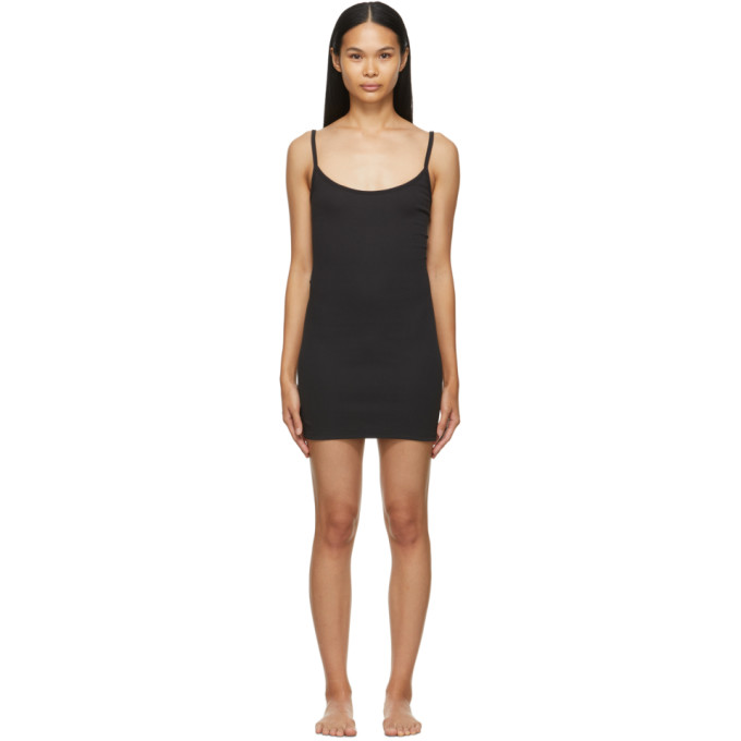 SKIMS BLACK COTTON RIB SLIP DRESS