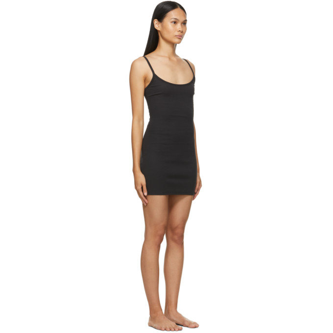 SKIMS BLACK COTTON RIB SLIP DRESS