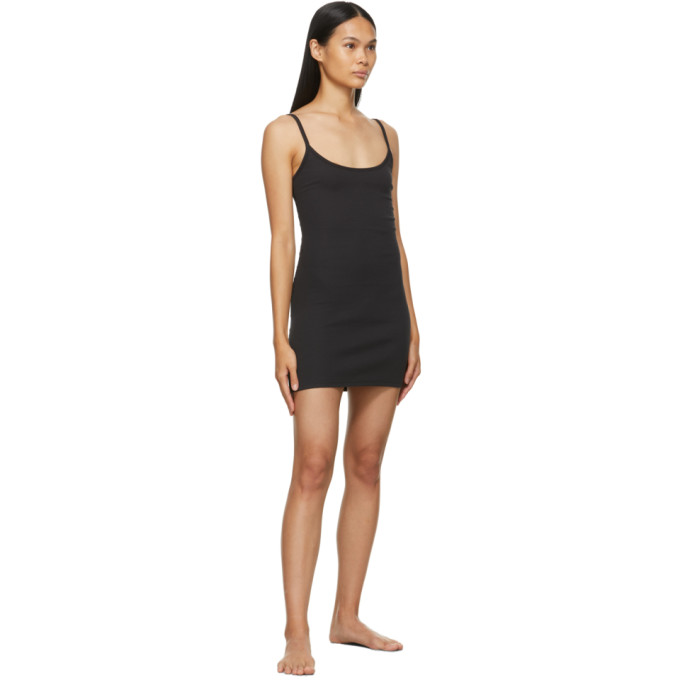 SKIMS BLACK COTTON RIB SLIP DRESS