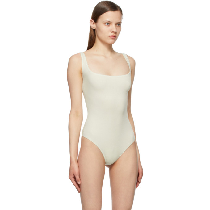 Shop Skims Off-white Cotton Rib Bodysuit In Bone