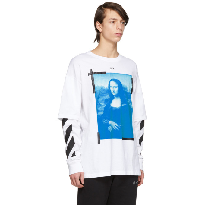 OFF-WHITE OFF-WHITE WHITE DOUBLE SLEEVE MONA LISA T-SHIRT