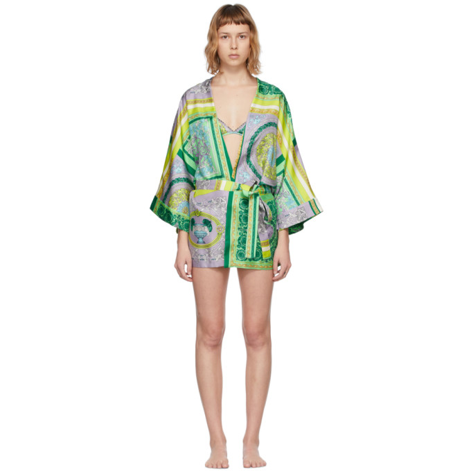 VERSACE MULTICOLOR SILK BAROCCO MOSAIC ROBE