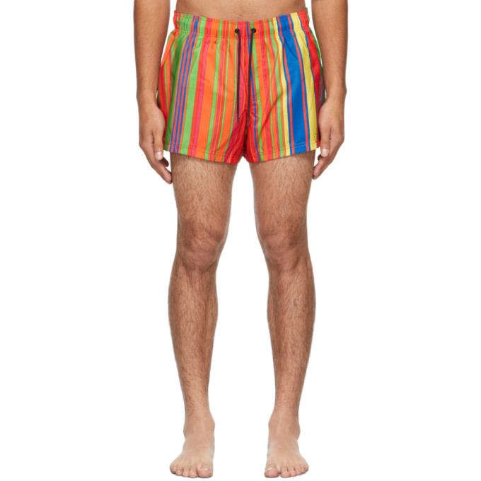 VERSACE MULTICOLOR STRIPE SWIM SHORTS