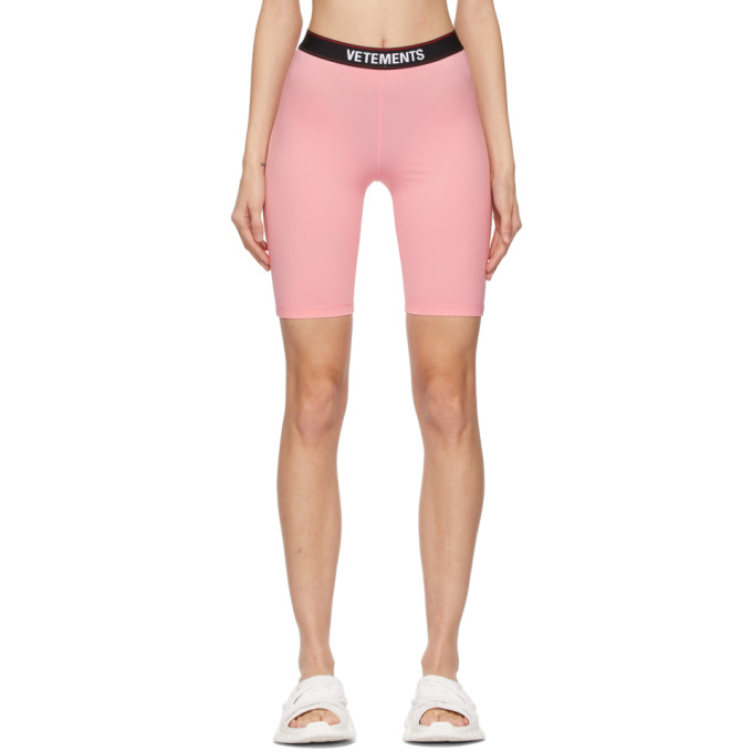 VETEMENTS PINK LOGO CYCLING SHORTS