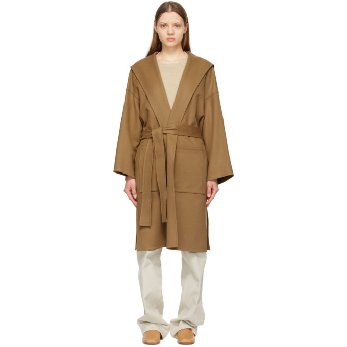 LOEWE BROWN HOODED BELT COAT