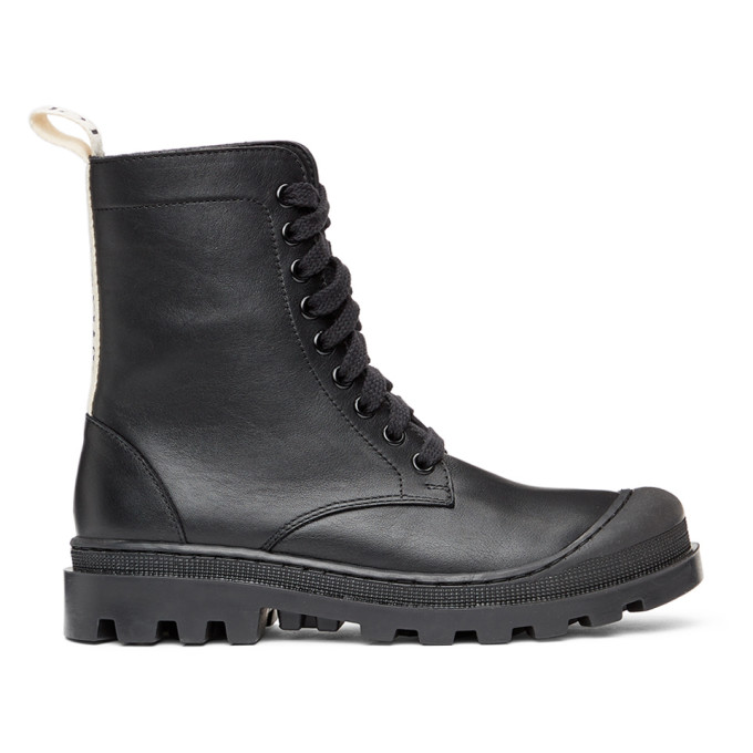 Click to view more detailed imagery on our partner's website Loewe Logo-print Canvas-trimmed Leather Ankle Boots In 1100 Black