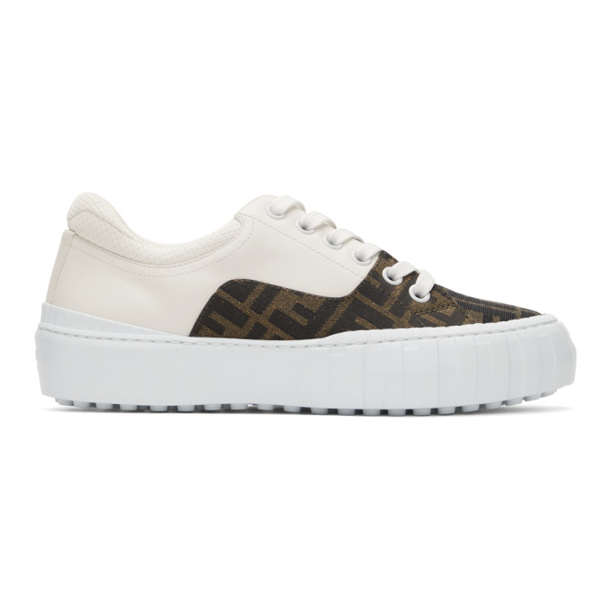 FENDI WHITE & BROWN 'FENDI FORCE' SNEAKERS