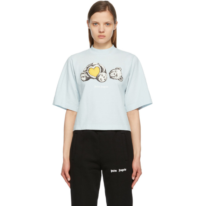 PALM ANGELS BLUE BEAR IN LOVE CROPPED T-SHIRT