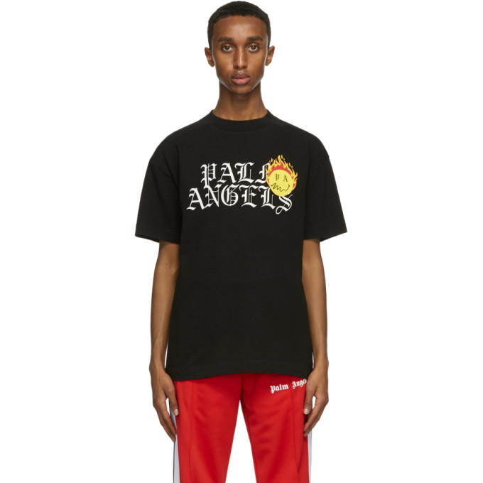 PALM ANGELS PALM ANGELS BLACK SMILEY EDITION BURNING HEAD LOGO T-SHIRT