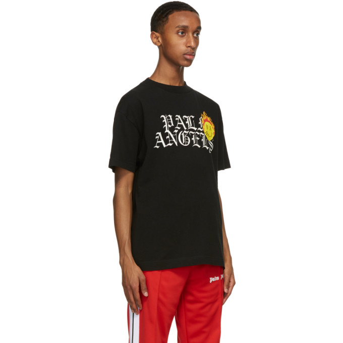 PALM ANGELS PALM ANGELS BLACK SMILEY EDITION BURNING HEAD LOGO T-SHIRT