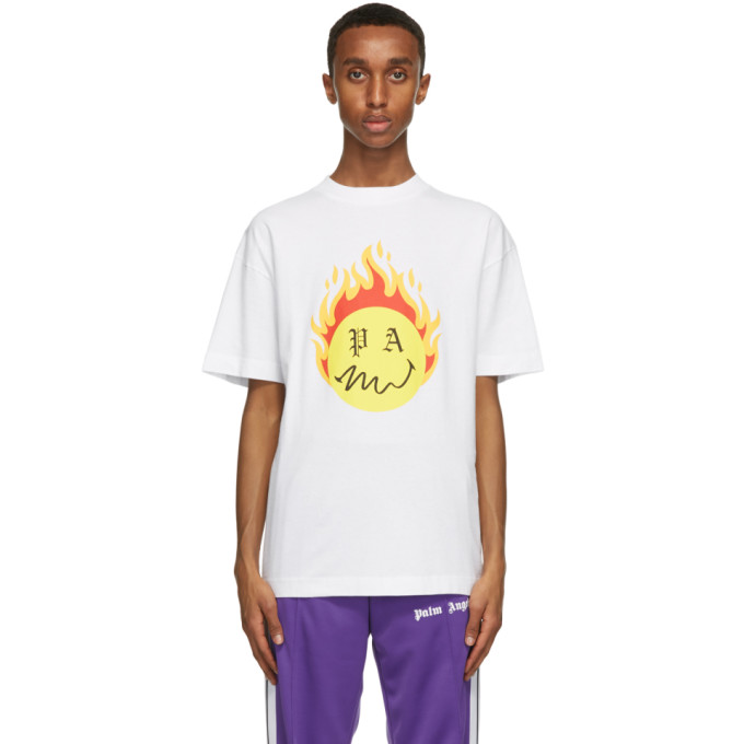 PALM ANGELS PALM ANGELS WHITE SMILEY EDITION BURNING HEAD LOGO T-SHIRT