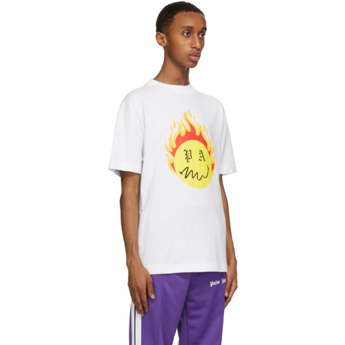 PALM ANGELS PALM ANGELS WHITE SMILEY EDITION BURNING HEAD LOGO T-SHIRT