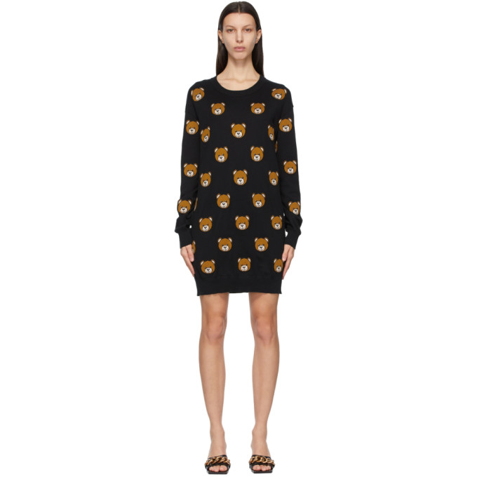 MOSCHINO BLACK KNITTED ALLOVER TEDDY DRESS