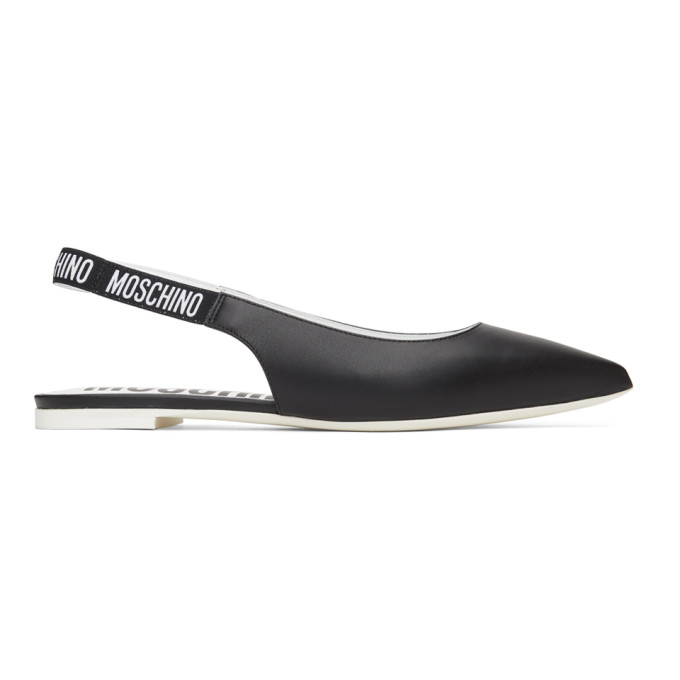 MOSCHINO BLACK LOGO STRAP BALLERINA FLATS