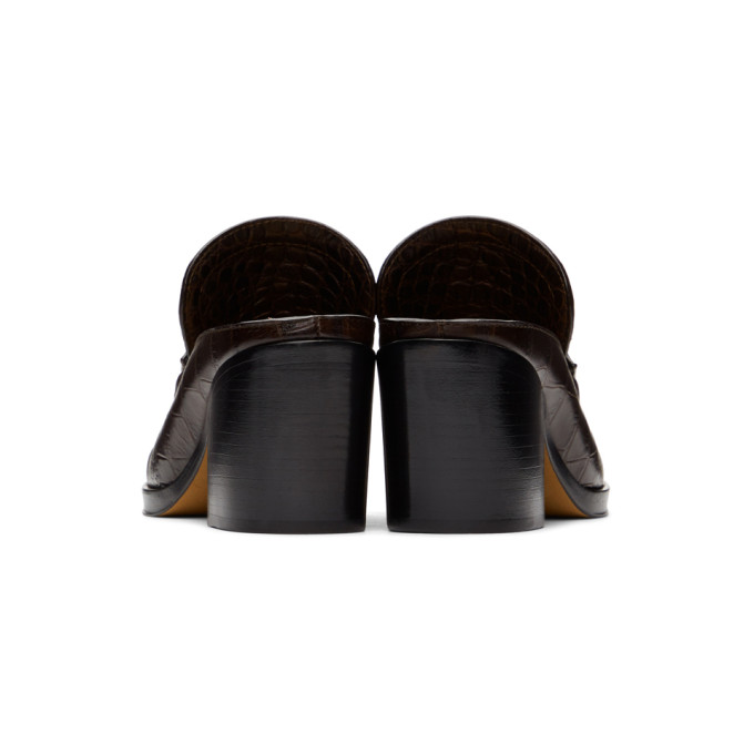 Shop Bottega Veneta Brown Croc Heeled Mules In 2113 Fondente