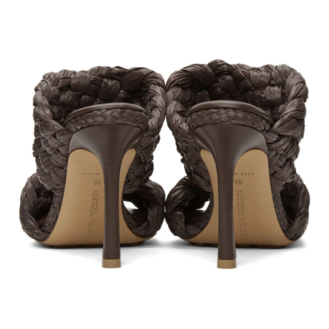 Shop Bottega Veneta Brown Raffia 'the Curve' Heeled Sandals In 2019 Bitter Chocolat