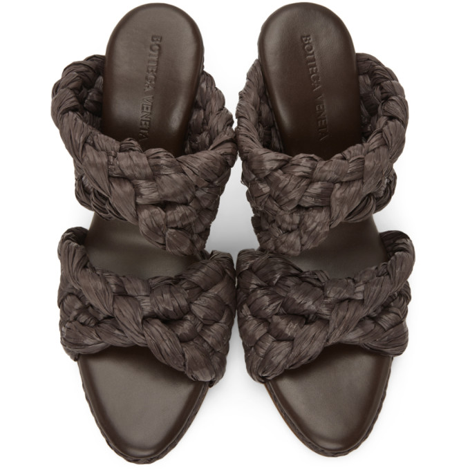 Shop Bottega Veneta Brown Raffia 'the Curve' Heeled Sandals In 2019 Bitter Chocolat