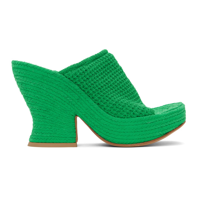 BOTTEGA VENETA GREEN KNIT WEDGE SANDALS