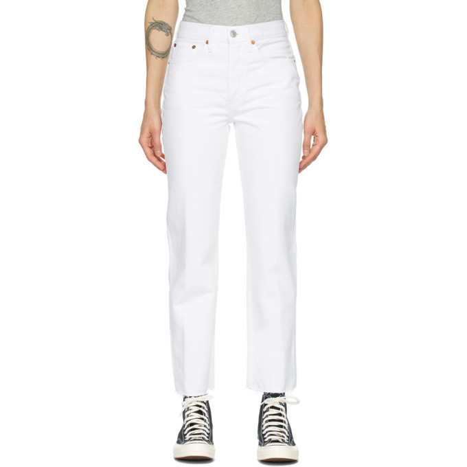 Click to view more detailed imagery on our partner's website Re/done Cropped High Waist Stove Pipe Denim Jean In White