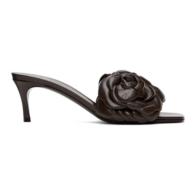 VALENTINO GARAVANI BROWN 03 ROSE EDITION ATELIER SLIDE HEELED SANDALS