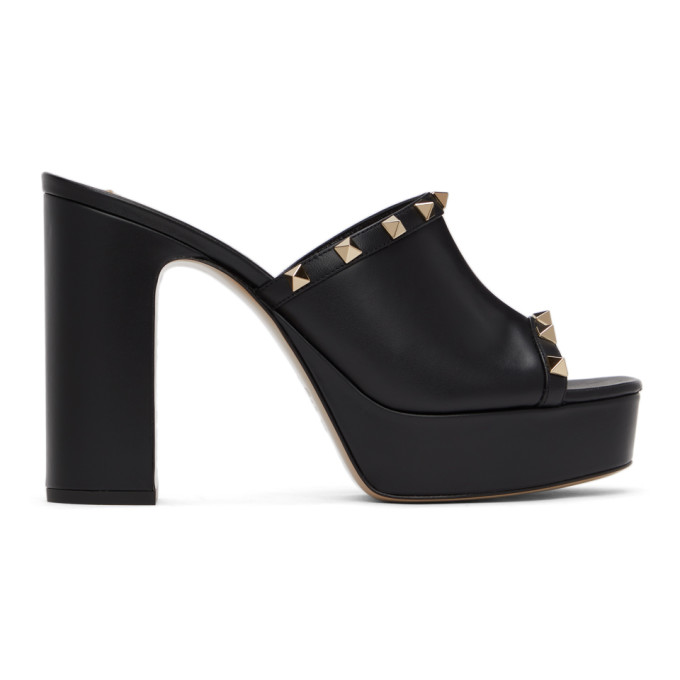 VALENTINO GARAVANI BLACK VALENTINO GARAVANI ROCKSTUD PLATFORM MULES