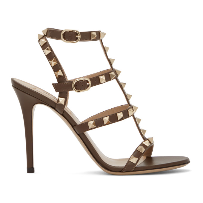 VALENTINO GARAVANI TAUPE ROCKSTUD CAGE SANDALS